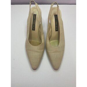 Linen Slingback Heels Larry Stuart Collection 3" heel‎ beige color